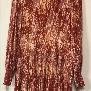 Free People medium Red Heartbeats Mini Dress Long Sleeve sz M